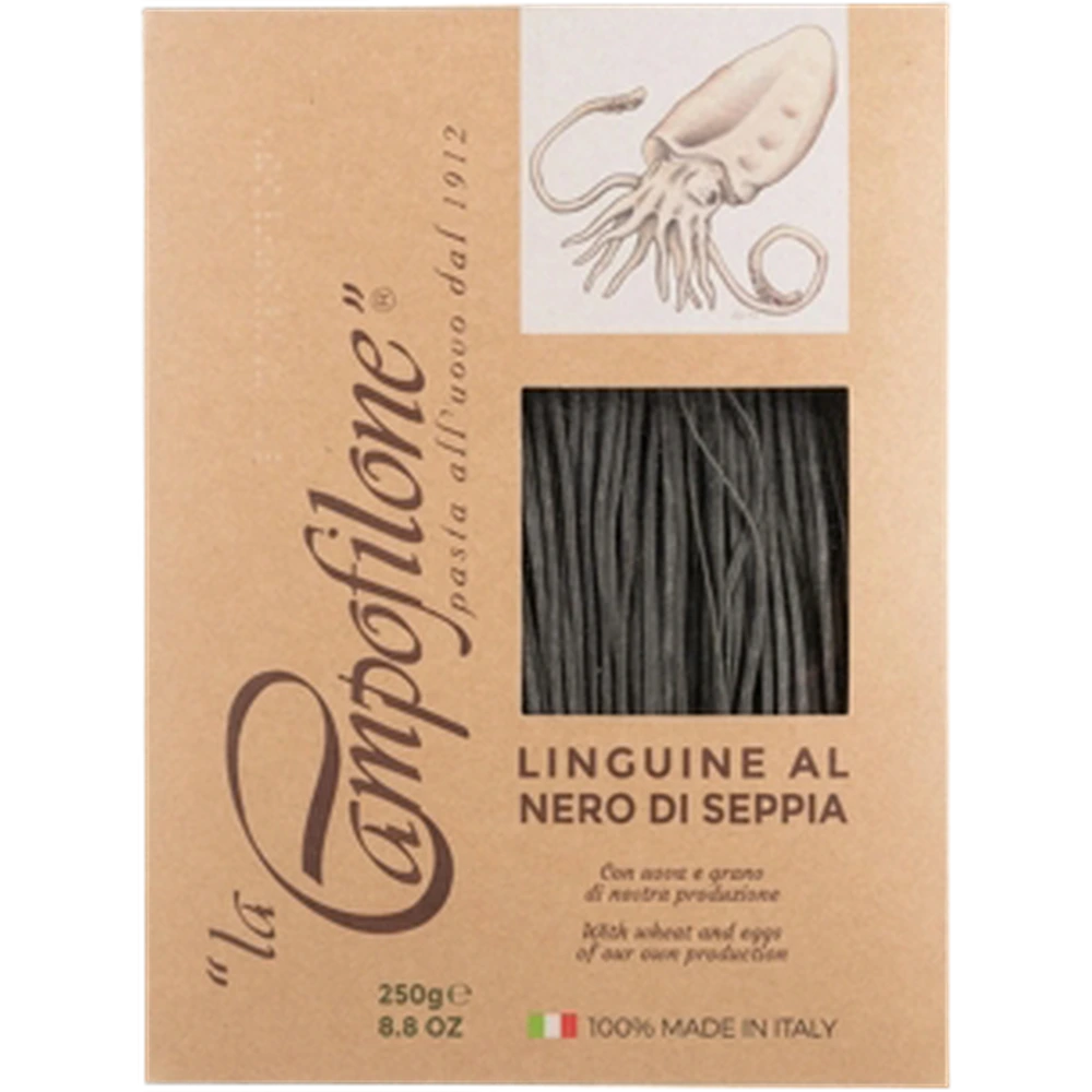 Паста La Campofilone linguine elite с чернилами кальмара, 250 г, Италия